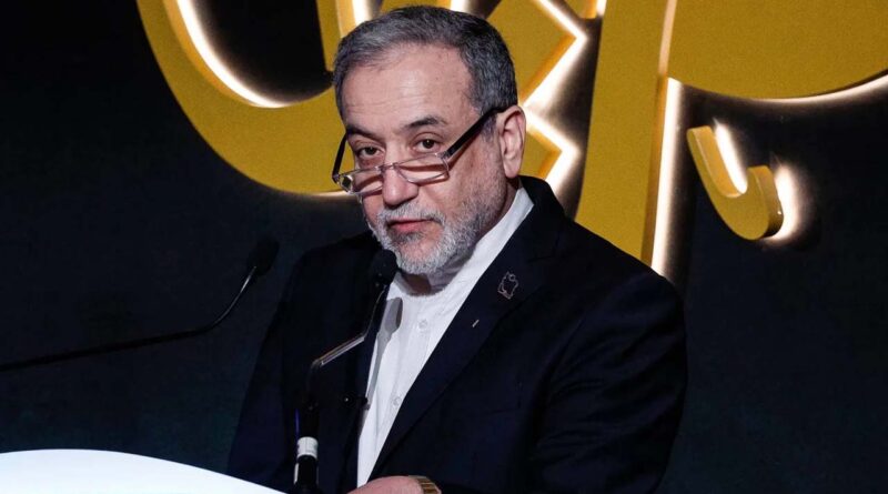 Iran's Foreign Minister Abbas Araghchi looks on as he speaks