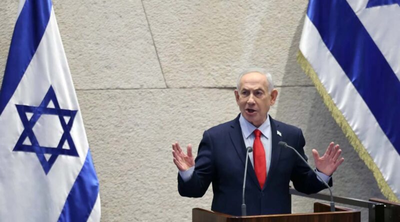 Israeli Prime Minister Benjamin Netanyahu delivers a speech during a plenary session of the Knesset