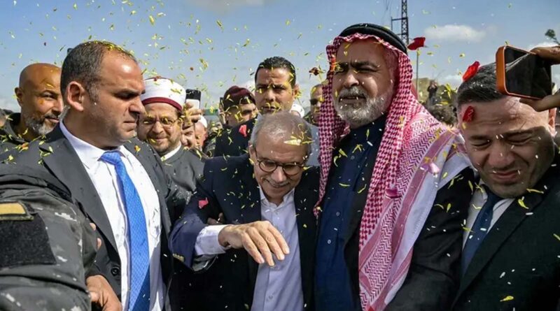 Lebanon’s PM Nawaf Salam being showered with confetti