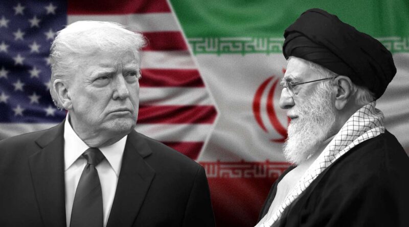US and Iranian flag in the backdrop of donald trump and ayatollah ali khamenei image