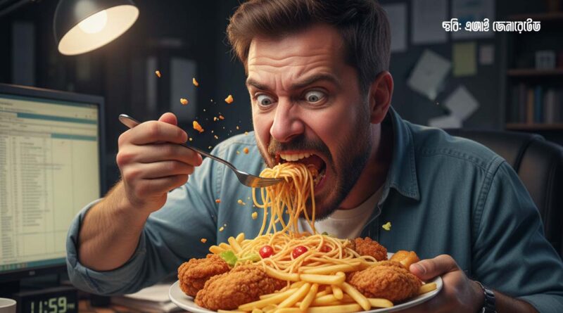 man eating food fast