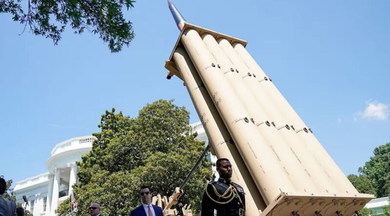 A Lockheed Martin Terminal High Altitude Area Defense (THAAD) missile interceptor is seen on the South Lawn of the White House