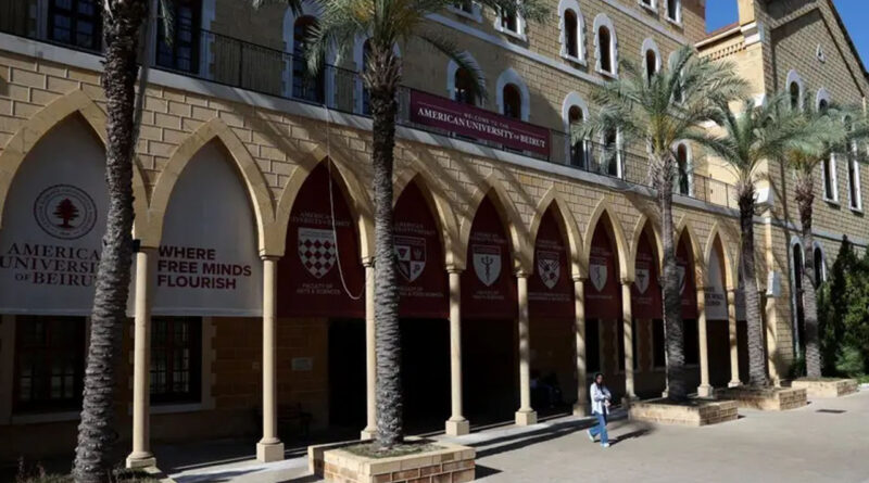 A person walks at the American University of Beirut, Lebanon