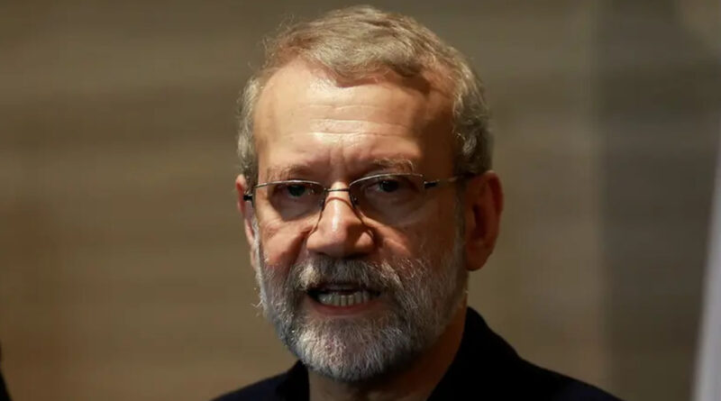 Ali Larijani attends a press conference after meeting with Lebanese Parliament Speaker Nabih Berri in Beirut