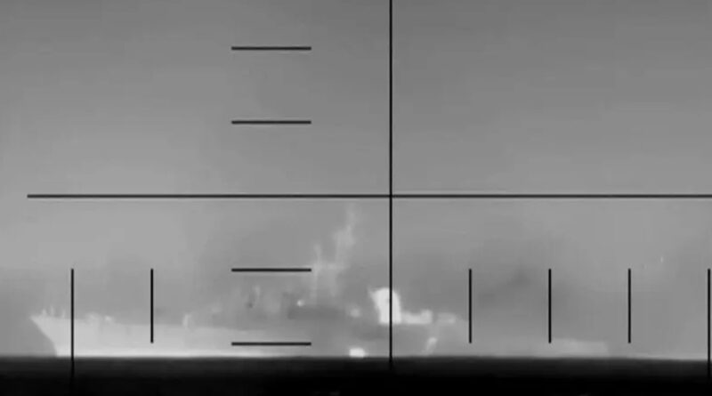 An explosion on what the U.S. Department of Defense says is an Iranian warship, at the sea