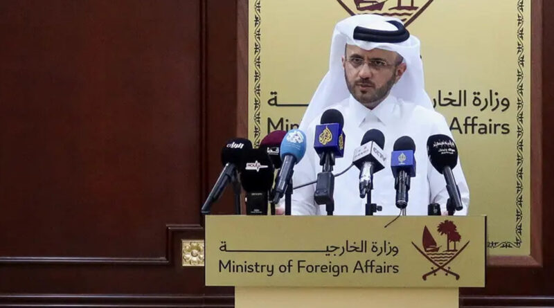 Qatar's Foreign Ministry spokesman, Majed Al-Ansari speaks during weekly press briefing at the Ministry of Foreign Affairs in Doha