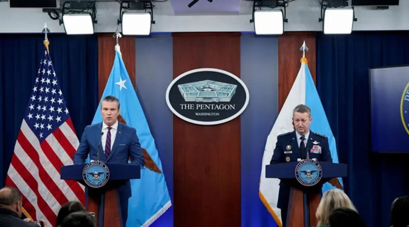US Secretary of Defense Pete Hegseth and Chairman of the Joint Chiefs of Staff General Dan Caine hold a briefing at the Pentagon