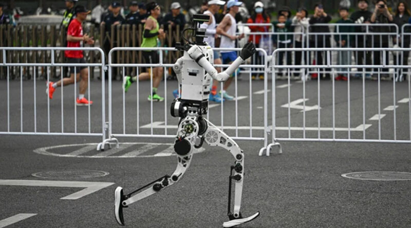 A robot runs in the second Beijing E-Town Half Marathon and Humanoid Half Marathon in Beijing