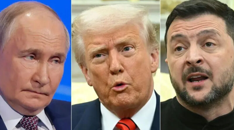 (L-R) Russian President Vladimir Putin, US President Donald Trump and Ukraine’s President Volodymyr Zelenskyy