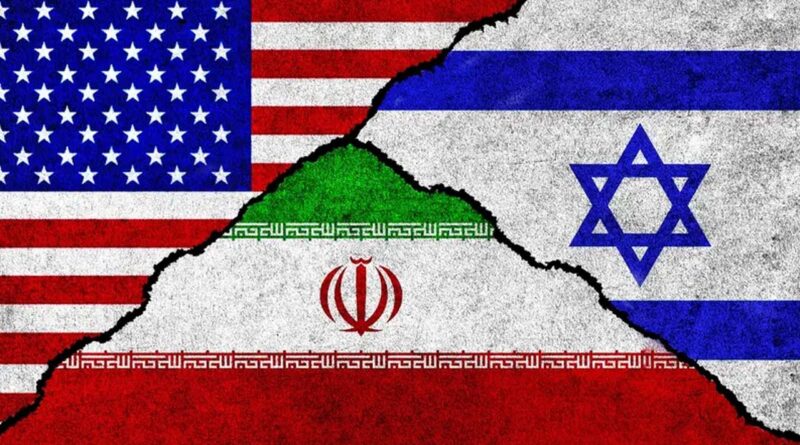 Flags of the USA, Israel and Iran on wall