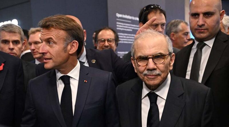 France's President Emmanuel Macron, left, and Lebanon's Prime Minister Nawaf Salam visit the Vivatech fair in Paris, Thursday, June 18, 2026