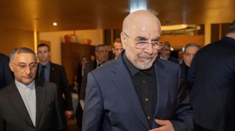 Iran’s Parliament Speaker Mohammad Bagher Ghalibaf arrives for talks with the US at the Burgenstock resort in Obbuergen, near Lucerne