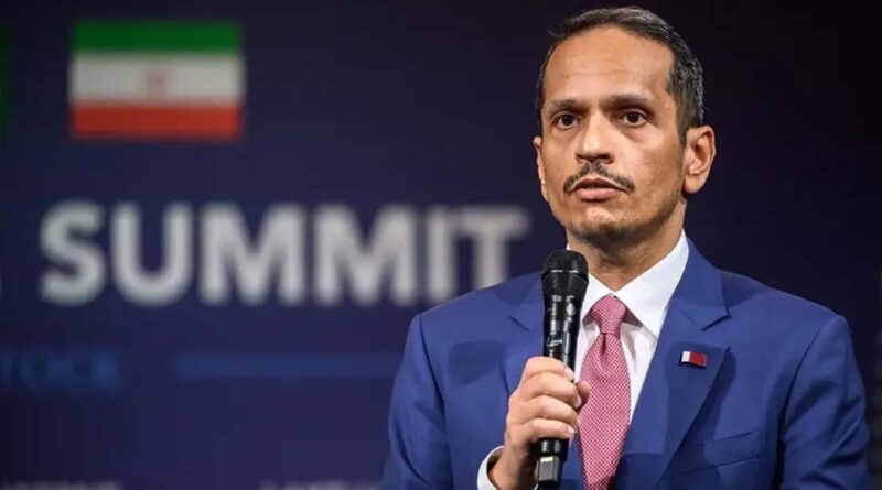Qatar's Prime Minister Sheikh Mohammed bin Abdulrahman bin Jassim Al Thani speaks prior to a quadrilateral meeting between the United States, Iran, Pakistan and Qatar at the Burgenstock luxury hotel