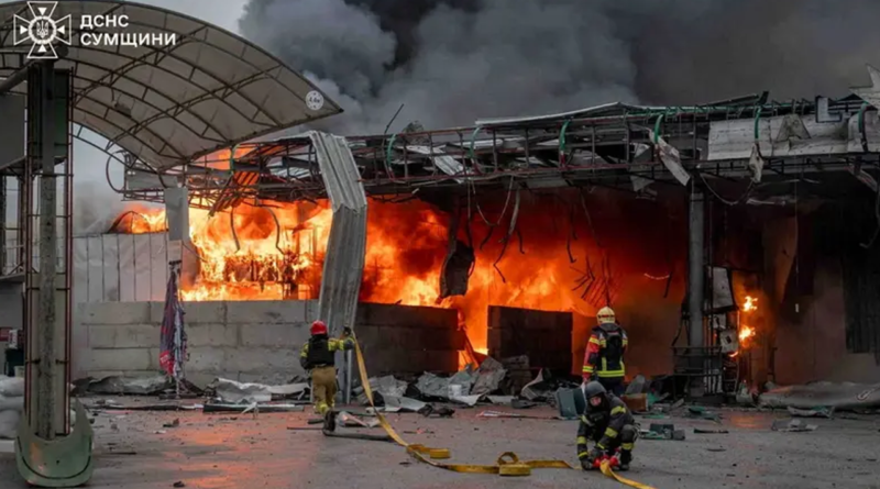 Rescuers work at the site of a Russian drone strike, amid Russia's attack on Ukraine, as a gas station was hit in Sumy, Ukraine June 25, 2026