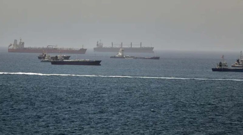 Tankers and cargo vessels are seen in the Gulf of Oman, along shipping routes linking the Strait of Hormuz and the Arabian Sea