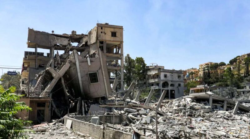 The rubble of a collapsed building is pictured following Israeli bombardment, in Nabatieh in southern Lebanon on June 21, 2026